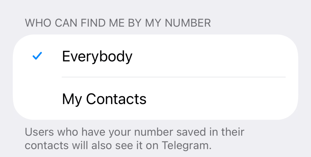 Who Can Find Me By My Number Settings in Telegram