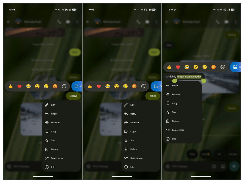 long-press menu with precise copying