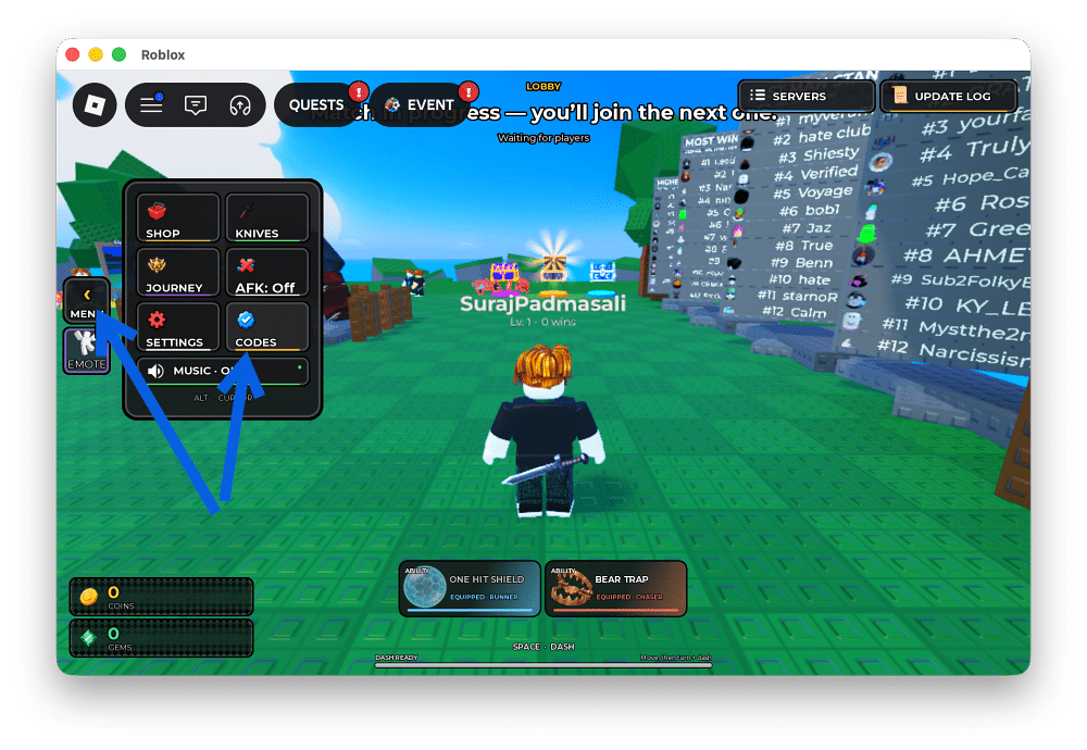 Click Menu and Codes