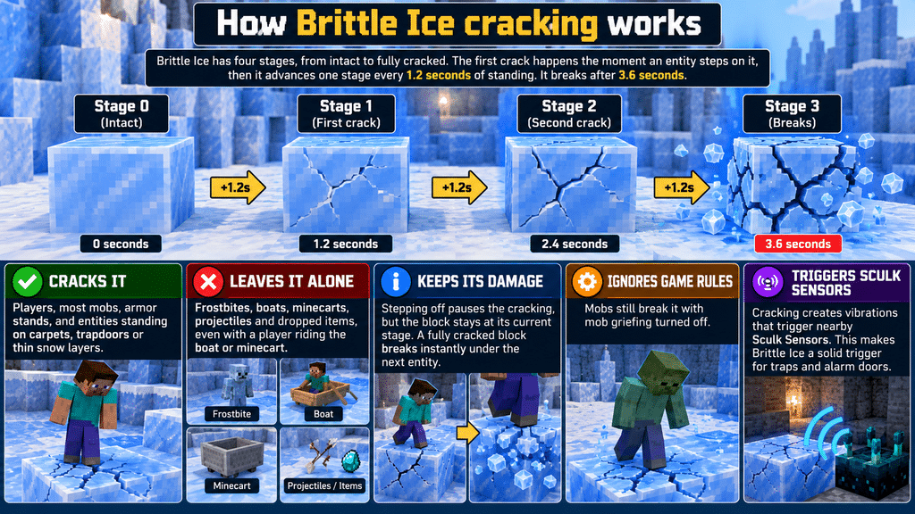 Four brittle ice blocks showing progressively deeper crack textures