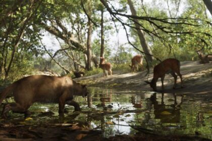 A cougar stalking deer beside a stream in GTA 6's Mount Kalaga National Park